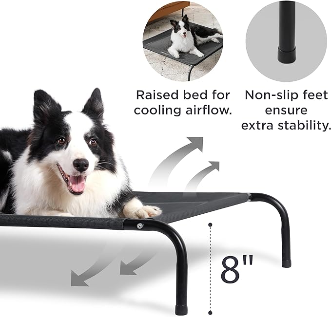 Bedsure Large Elevated/Raised Pet Cots Bed with Skid-Resistant Feet for Large Dogs, Hammock, Indoor & Outdoor, Portable, Frame with Breathable Mesh