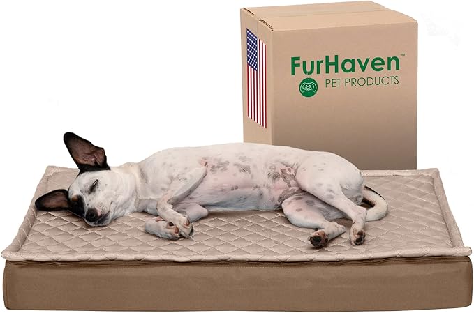 Furhaven Water-Resistant Memory Foam Dog Bed for Medium/Small Dogs w/ Removable Quilt Top & Washable Cover, For Dogs Up to 35 lbs - Indoor/Outdoor Quilt Top Convertible Mattress - Sand, Medium