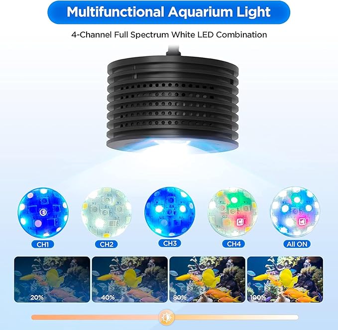 Lominie LED Aquarium Light, Full Spectrum Fish Tank Light, Clip on Saltwater Planted Light Adjustable Gooseneck for Saltwater Coral Fish Tanks, Dimmable Nano Refugium Tank Light Supports Remote WiFi