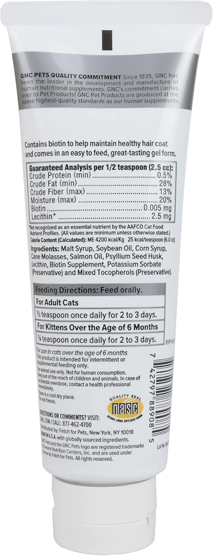 GNC Pets Ultra Hairball Control Gel/Paste Petroleum-Free, Cats, Salmon Flavor, 3.5-oz Tube| Hairball Supplement Gel for Cats | Daily Supplement for Hairball Control