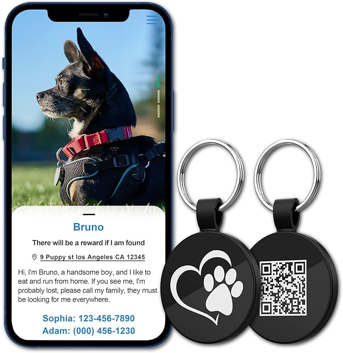 MYLUCKYTAG QR Code Pet ID Tags Dog Tags - Pet Online Profile - Scan QR Receive Instant Pet Location Alert Email