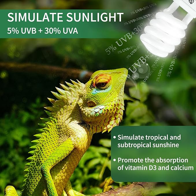 UVA UVB Reptile Light 23W 5.0,Tropical & Sub-Tropical Terrarium Compact Fluorescent Lamp,UVB Reptile Light Bulb for Snake,Chameleons,Iguanas,Turtles