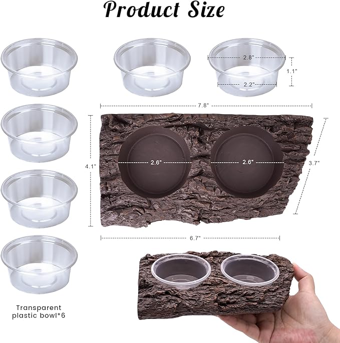 Crested Gecko Feeding Ledge Reptile Feeder Food Dish Double Bowl with 6PCS Feeding Cups Food Water Feeder Crested Gecko Tank Accessories for Lizard Chameleon Pets Leopard Bearded Dragon