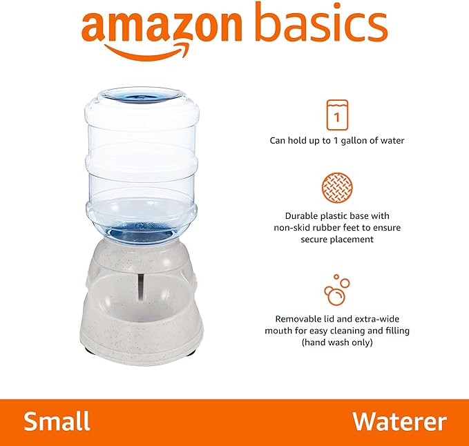 Amazon Basics Gravity Pet Waterer for Cat, Dog, Small, 1 Gallons Capacity, Gray