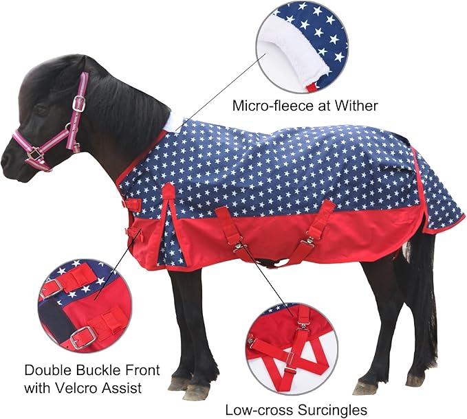 Mini Horse/Pony/Foal/Miniature Size 36"-51" Lightweight Waterproof & Breathable 1200 Denier Turnout Blanket with No Filling Star 39"