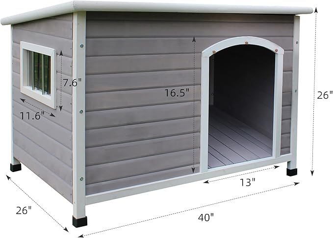 40" Wood Dog Houses Outdoor, Weatherproof Dog Houses Outside with Door Cute Wooden