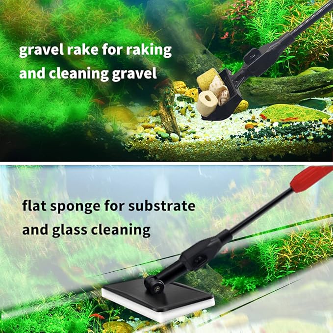 Fish Tank Cleaning Tools, 6-in-1 Aquarium Cleaning Tools, Adjustable Fish Tank Cleaner with Long Telescopic Handle, Multifunction Aquarium Cleaning Kit for Saltwater Freshwater Aquarium Cleaner