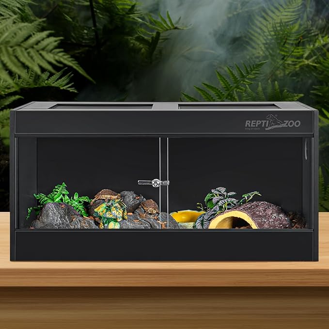 REPTI ZOO 50 Gallon PVC Reptile Terrarium, 36x18x18 Reptile Tanks Enclosure for Ball Python Snake Gecko Bearded Dragon, PVC Reptile Lounge Habitat with Glass Sliding Door & Top Screen Ventilation