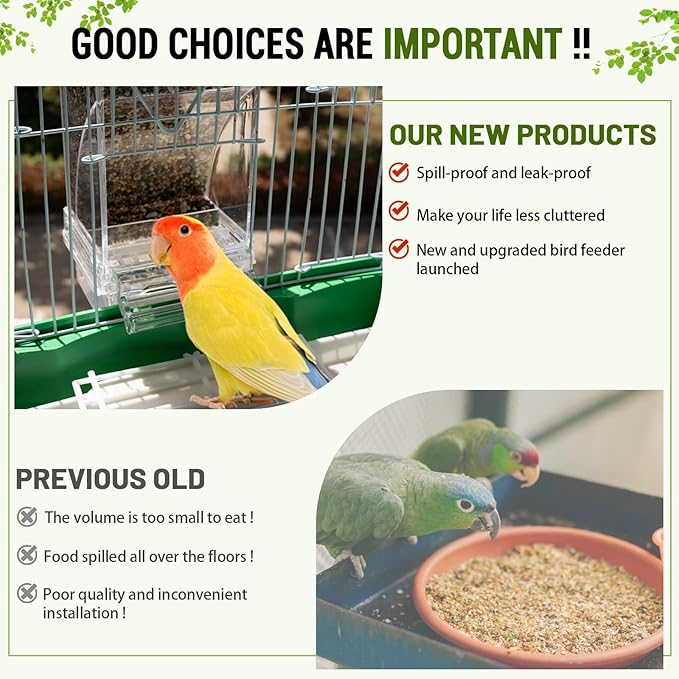 No Mess Bird Water Feeder Dispenser Set, Automatic Bird Feeder for Cage, Parakeet Cage Accessories, Parrot Cockatiel Seed Food Container Drinker for Squirrel Finch Lovebirds Budgies Canary