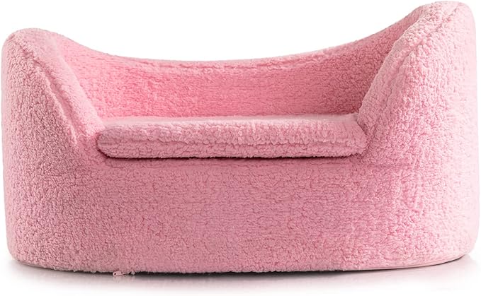 Hollypet Cat Sofa Couch, Pet Sofa for Cats and Small Dogs, Sherpa Fleece Cat Sleeping Bed, Ultra-Soft Snuggle Cat Sofa for Indoor Kitten, Luxury Mini Dog Couch Sofa Bed, Pink
