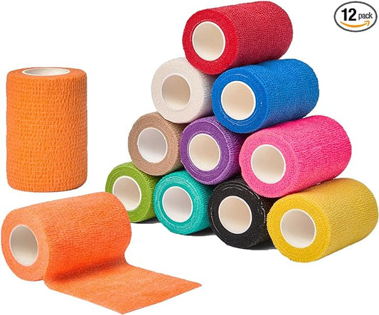 Self Adhesive Bandage Wrap 3 inch, Self Sticking Bandage Wrap, Wound Wrap Self Adherent for Wrist Ankle Sprains, Vet Wrap for Animals, 12 Pack
