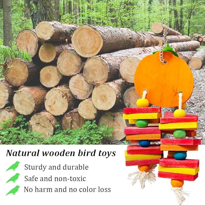 Bird Parrot Chewing Toys Bird Beak Grinding Wood Block Colorful Fruit Swing Toy for Parakeet Budgie Cockatiel Cockatoo Conure Finch Lovebird African Grey