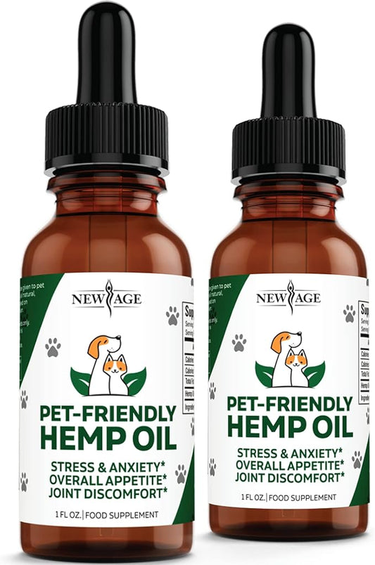 Natural Hemp Oil for Dogs and Cats by NEW AGE - Dog Calming Aid - Supports Hip and Joint Health, Mobility, Immunity - Pet Hemp Oil Rich in Omega 3, 6, 9 – 2 Pack