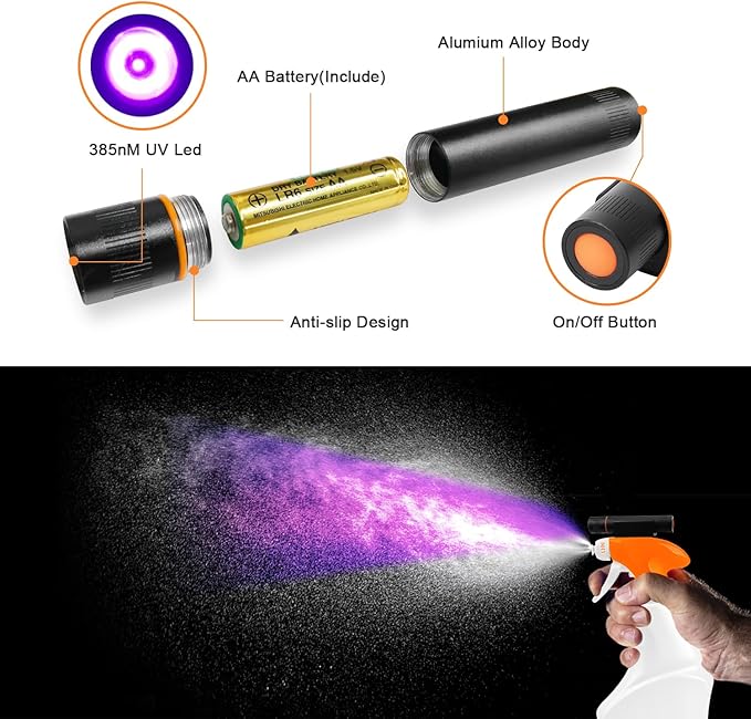 ESCOLITE Black Light Flashlight Mini, 385nM UV Flashlights for pet urine detection, Stickable Ultraviolet Blacklight Flashlight, Blue Light Flashlight UV Light for Dry Stains(Battery Included)