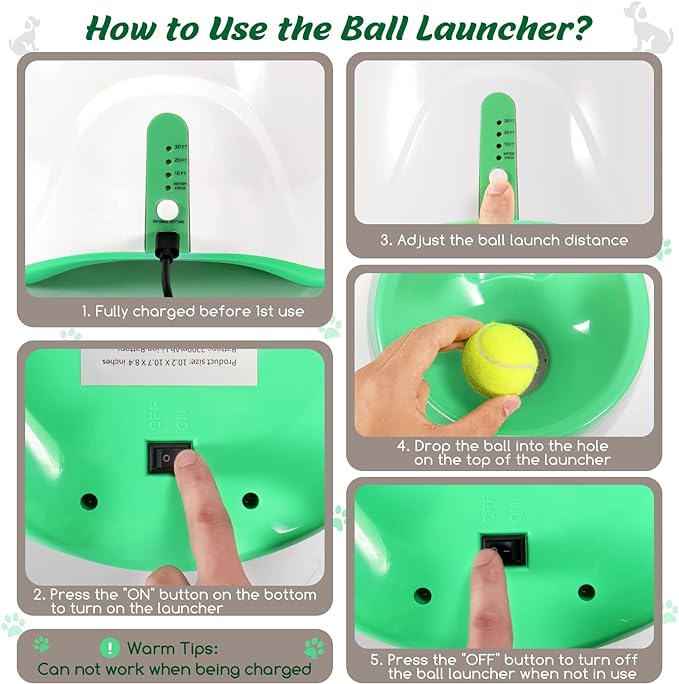 Dog Ball Thrower Launcher, Automatic Ball Launcher with 6 Mini Tennis Balls, Interactive Dog Toys Indoor Outdoor Ball Thrower Machine for Small Dogs with 3 Distance Settings