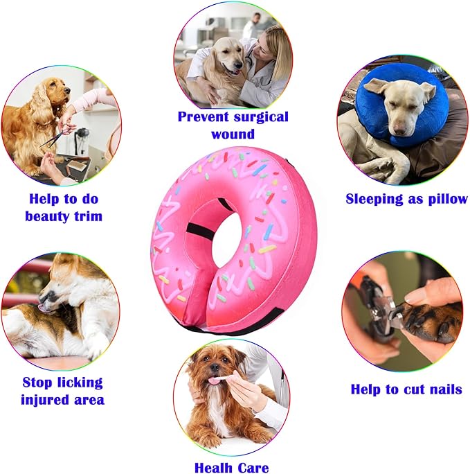 Katoggy Inflatable Dog Cone Collar for Dogs After Surgery, Soft Adjustable Blow up Donut Dog E-Collar for Small Medium Large Dog and Cats