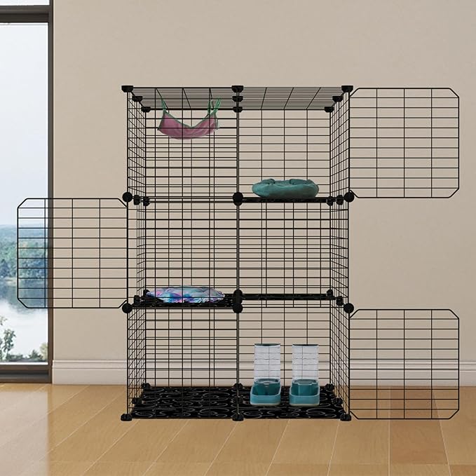 3-Tier Cat Cages Indoor, DIY Cat Enclosure, Cat Playpen Catio Detachable Metal Wire Kennels Pet Crate Large Exercise Place Ideal for 1-2 Cat