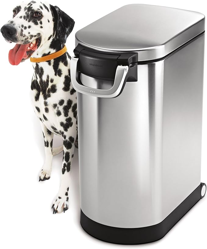 simplehuman 30 Liter, 32 lb / 14.5 kg Large Pet Food Storage Container for Dog Food, Cat Food, and Bird Feed, Brushed Stainless Steel