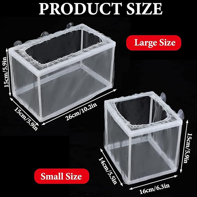 2 Pack Fish Breeding Box Set Tank Breeder Net, Aquarium Separation Net Nylon Incubator Mesh, Fry Hatchery Incubator Mesh 8 Suction Cup for Newborn Small Fish (Big and Small Kit)