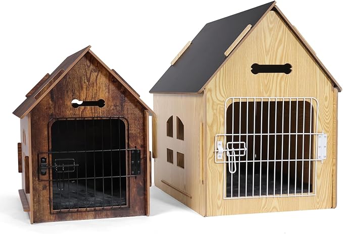 Dog House Indoor for Small Dogs or Cats, Cozy wooden design, Small indoor bed house, with Air Vents and Elevated Floor Warm Dog Cave