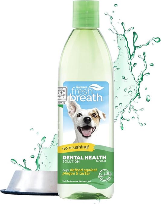 TropiClean Fresh Breath for Dogs | Dog Breath Water Additive | Dental Care | Dog Breath Freshener | Simple Pet Teeth Cleaning | Made in USA | 16 oz