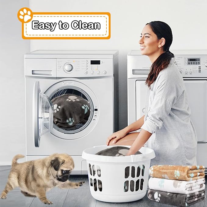 Upgraded Dog Blankets for Large Dogs,3Pack Dog Cat Blankets Washable, Soft Pet Mat Throw Cover for Kennel Crate Bed, Cute Paw Pattern, Dog Blanket, Pet Blanket (Grey 31"x41")