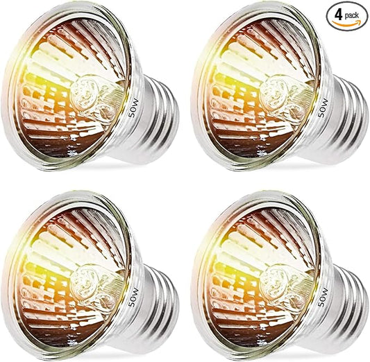Reptile Heat Bulbs,50W UVA/UVB Reptile Bulbs Turtle Light Heat Bulbs for Aquatic Turtles Snack,Liza,Cages, Basking Light Bulbs 4-Pack