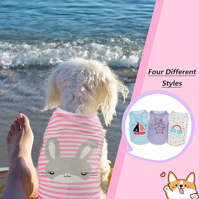 4Pcs Dog Cat Shirts Dog Polka Dot Vest Dog Stripe Sleeveless T-Shirt Pet Soft Vest Breathable Clothes for Small Medium Dog Puppy Kitten Cat S