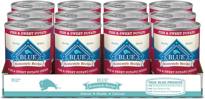 Blue Buffalo Homestyle Recipe Natural Adult Wet Dog Food, Fish & Sweet Potato 12.5 oz cans (Pack of 12)