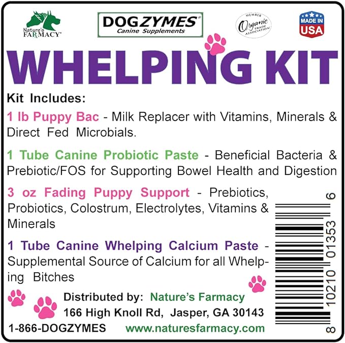 Dogzymes Whelping Kit - Containing Canine Whelping Calcium Paste, Probiotic Paste, Fading Puppy Support, and Puppy Bac Milk Replacer