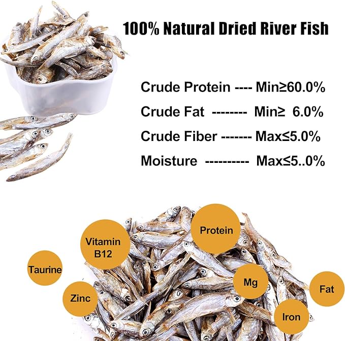 Amzey 2.3 oz Dried River Fish - Natural Food for Turtles, Terrapins, Reptiles and Large Tropical Fish