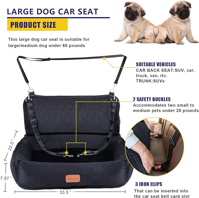 Dog Car Seat for Large/Medium Sized Dogs,Dog Car Back Seats Travel Bed Dog Seats,Comfortable and Safe;Multipurpose Design-Dog Bed Dog Sofa Cushion,Bring Dog Blanket.