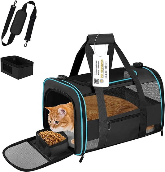 Cat Carrier Pet Carrier Airline Approved for Small Dogs Cats Puppies Collapsible Soft Sided Dog Travel Carrier Bag with Reflective Strip, Black