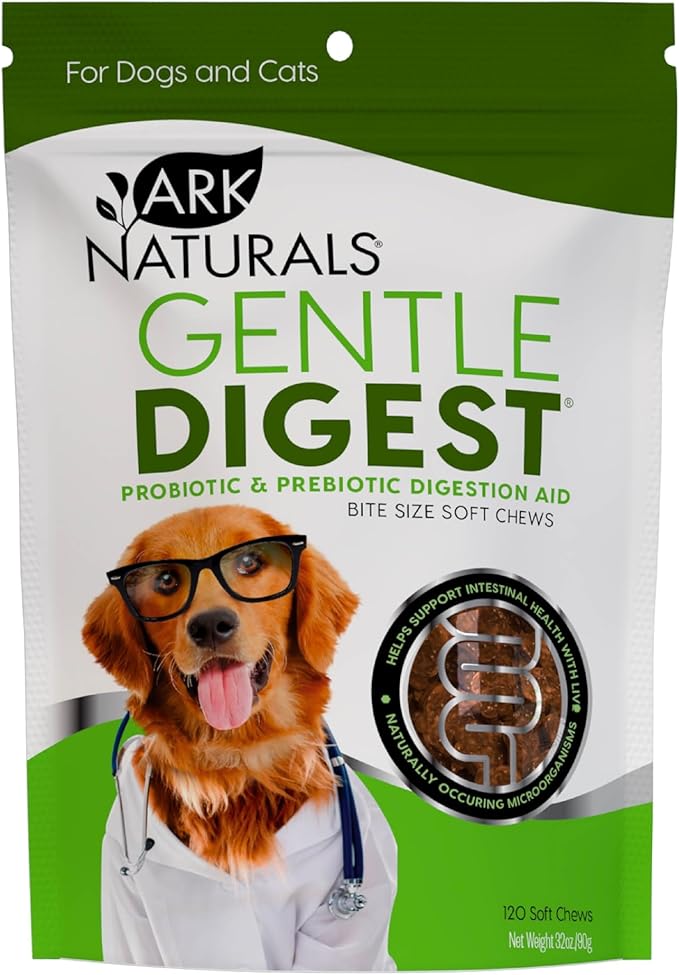 Ark Naturals Gentle Digest Soft Chews, Vet Recommended Dog and Cat Prebiotics and Probiotics, Digestive and Immune System Support, 120 Count