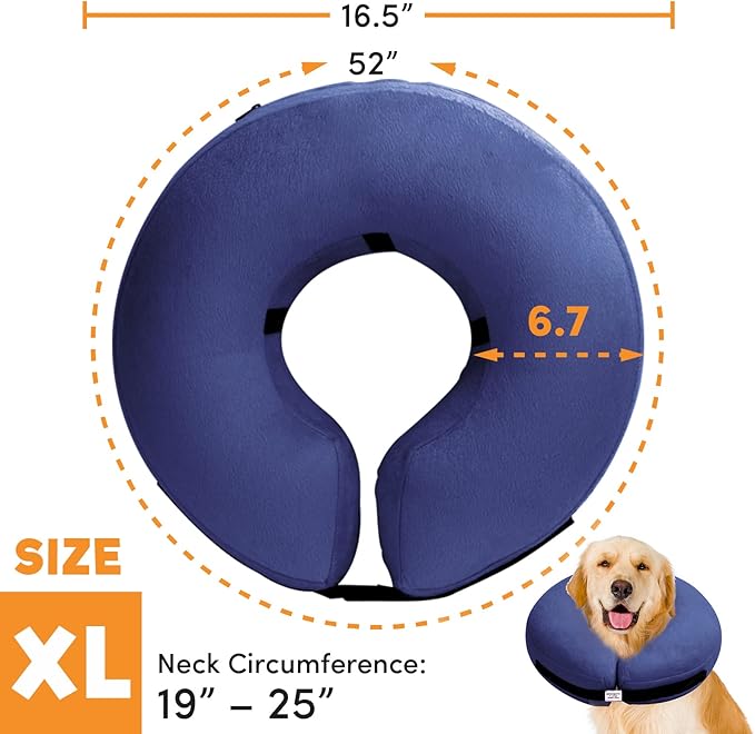 BENCMATE Protective Inflatable Collar for Dogs and Cats - Soft Pet Recovery Collar Does Not Block Vision E-Collar (XLarge, Navy Blue)