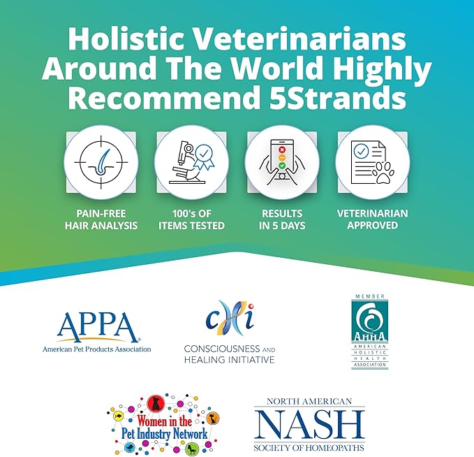 5Strands Pet Environmental Intolerance Test, 105 Items Tested, at Home Sensitivity Test for Dogs & Cats, Results in 7 Days, Works for All Ages & Breeds - Fabrics, Grass, Trees, Wool, Pollen