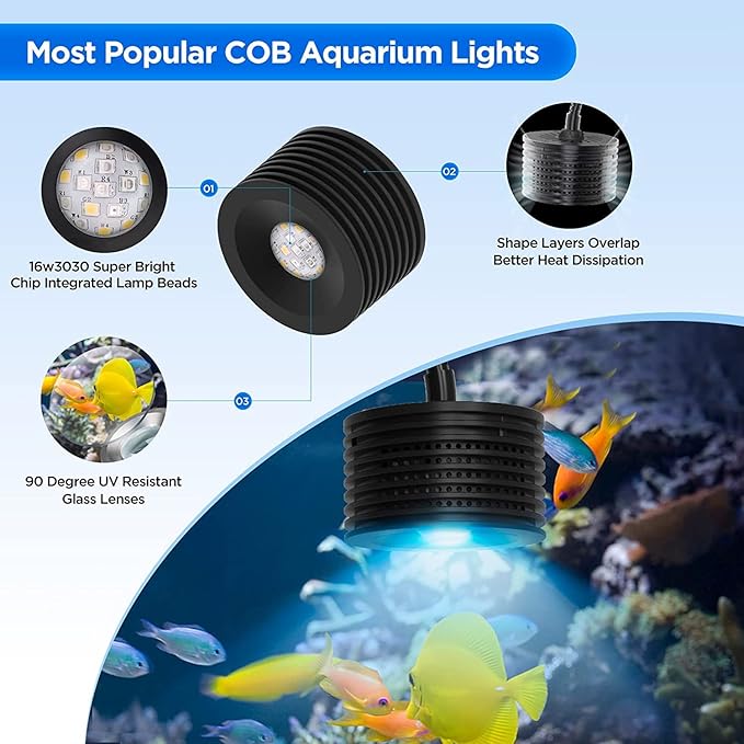Lominie LED Aquarium Light, Full Spectrum Fish Tank Light, Clip on Saltwater Planted Light Adjustable Gooseneck for Saltwater Coral Fish Tanks, Dimmable Nano Refugium Tank Light Supports Remote WiFi