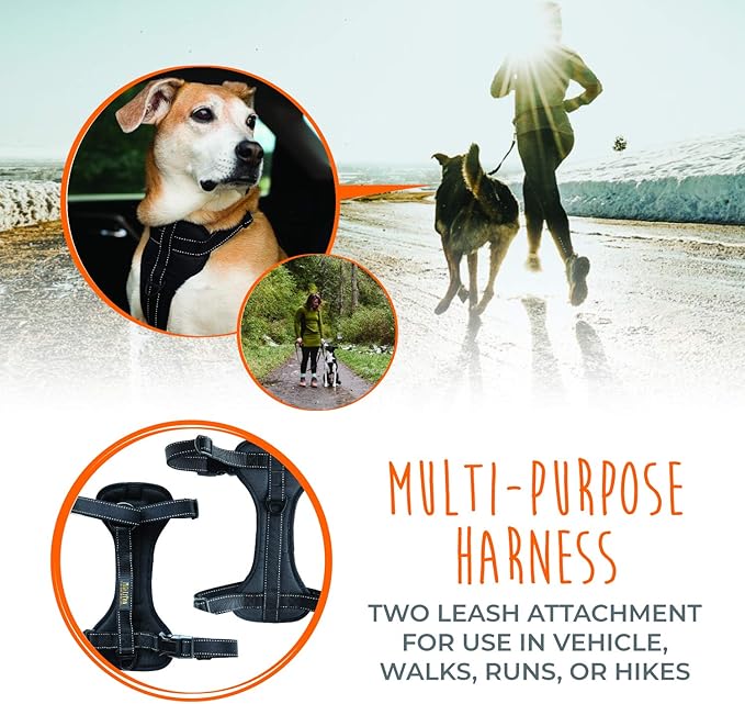 Mighty Paw Mighty Dog Car Harness - Dog Safety Harness for Car - Vehicle Safety with Adjustable Straps - Soft Padding - No Pull Front Leash Attachment - Padded Reflective Dog Harness - (Large)