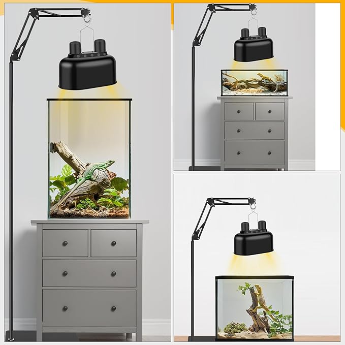 Reptile Heat Lamp Stand,Adjustable Heat Lamp Stand for Reptiles 7.87-74.8" with 360° Rotatable Swing Arm, Reptile Light Stand for Bearded Dragon Lizard Turtle Chick Plants