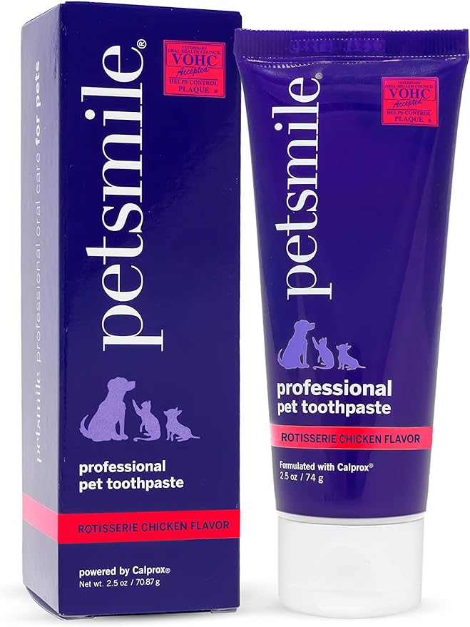 Petsmile Professional Pet Toothpaste - Cat & Dog Teeth Cleaning Supplies - Controls Plaque, Tartar, & Bad Breath - VOHC Accepted Toothpaste - Pet Dental Care Essentials (Rotisserie Chicken, 2.5 Oz)