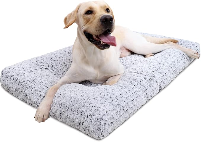 KSIIA Washable Dog Bed Deluxe Plush Dog Crate Beds Fulffy Comfy Kennel Pad Anti-Slip Pet Sleeping Mat for Large, Jumbo, Medium, Small Dogs Breeds, 41" x 27", Gray