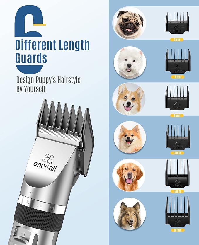 oneisall Dog Clippers and Dog Paw Trimmer Kit 2 in 1 Pet Cat Dog Grooming Kit Quiet Cordless Dog Clippers for Grooming Pet Hair Trimmers for Dogs Cats