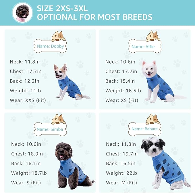 2 Packs Dog Recovery Suit Female Male, Blue+Pink, XXS