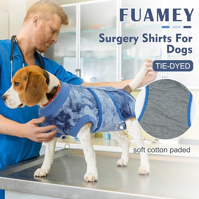 FUAMEY Recovery Suit for Dogs After Surgery,Soft Breathable Dog Bodysuit E-Collar & Cone Alternative Surgical Suit,Male Female Dog Neuter Spay Suits Anti Licking Wounds Onesie Blue Tie Dye L