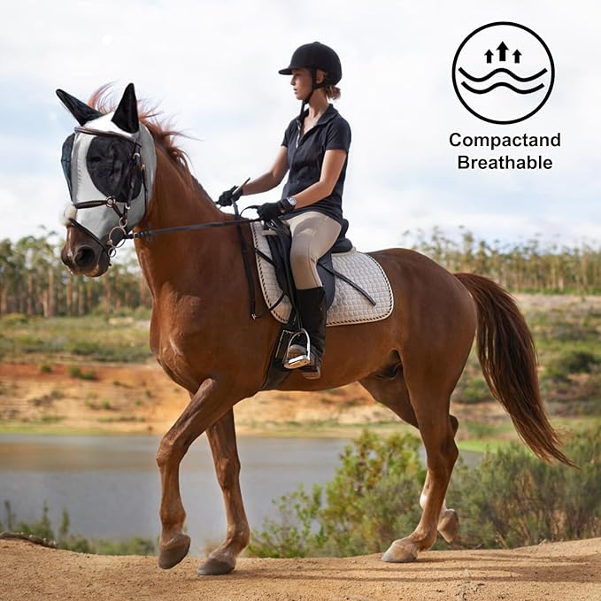 3 Pcs Horse Fly Mask-Fly Masks for Horses with Ears, Breathable Elastic Fabric for Sun Protection for Large/Medium Size Adult Horses (Purple-Pink-Gray, Large)