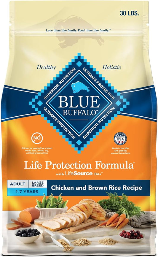 Blue Buffalo Life Protection Formula Large Breed Adult Dry Dog Food, Promotes Joint Health and Lean Muscles, Made with Natural Ingredients, Chicken & Brown Rice Recipe, 30-lb. Bag