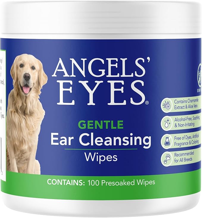 ANGELS' EYES Ear Cleansing Wipes for Dogs and Cats Removes Dirt, Wax, Odor Reduce Infections and Itching No Artificial Colors or Fragrance 100ct