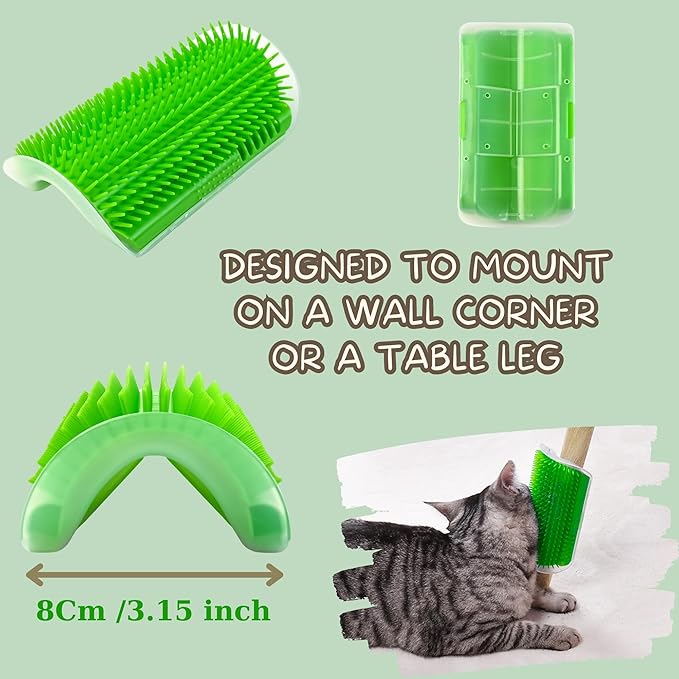 Cat Self Groomer to Reduce Shedding and Provide Soothing Massage with Catnip, Easy to Install Corner Brush for Cats, Perfect Cat Self Grooming Massage Toy Brush for Long and Short Fur Cats