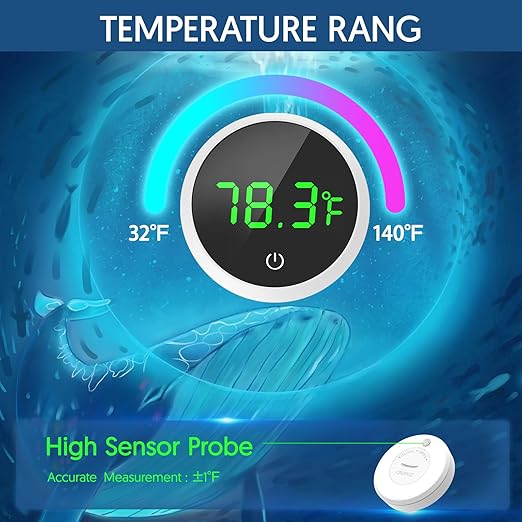 QZQ Fish Tank Thermometer Aquarium Thermometer Wireless Touch Stick Digital Aquarium Thermometer LED Display ±1°F for Monitoring The Fish Tank Aquarium Temperature Accessories (White)