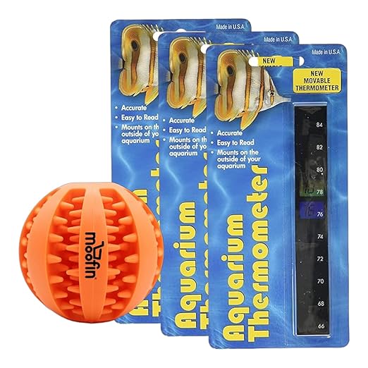 LCR Hallcrest LLC Aquarium Thermometer: Accurately Monitor Fish Tank Temperature with Reliable Temperature Gauge Bundle with Moofin Teeth Cleaning Pet Chew Ball,Essential for Maintaining Ideal Water